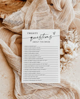 20 Questions About the Bride Bridal Shower Game | Minimalist Trivia - Printed Game by Wild Bloom Design Studio