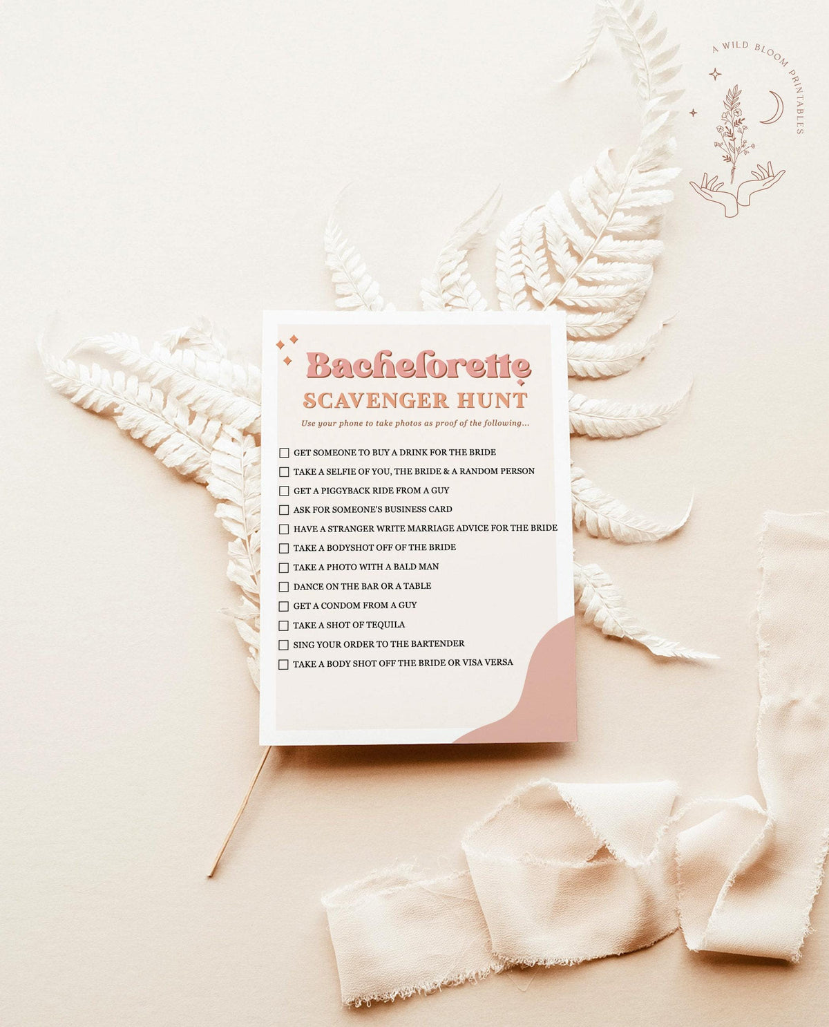 Bachelorette Scavenger Hunt Game | Retro Disco Party Dare Card