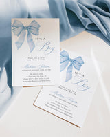 Dusty Blue Bow Baby Shower Invitation Bundle