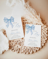 Dusty Blue Bow Baby Shower Invitation Bundle