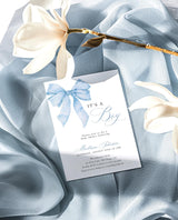 Dusty Blue Bow Baby Shower Invitation Bundle