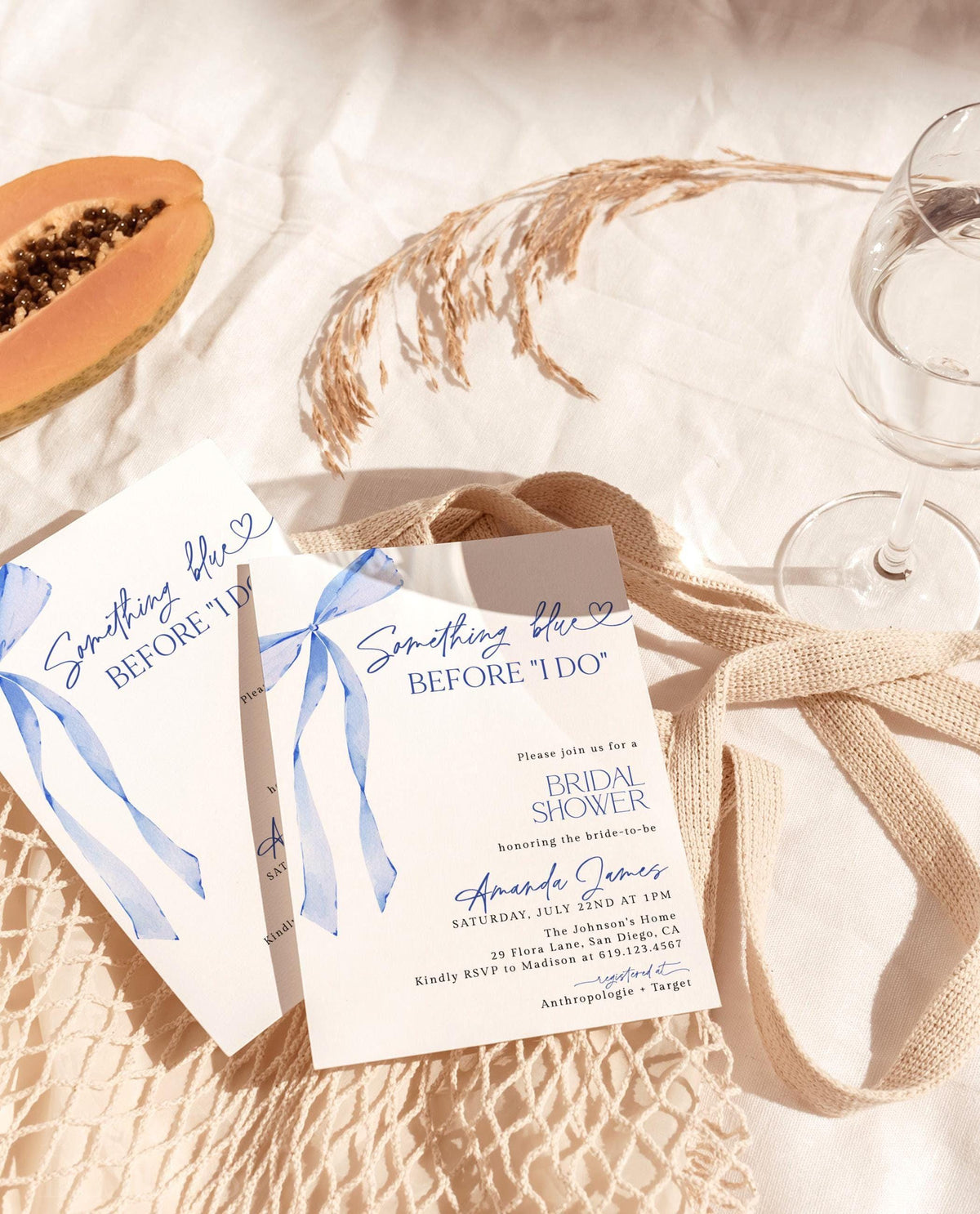 Something Blue Before I Do Bridal Shower Invitation with Envelopes | Blue Bow Coquette