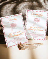 Wavy Border Bridesmaid Proposal Card with Envelopes | Bouquet Bow - Printed Card by Wild Bloom Design Studio
