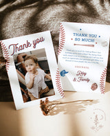 Baseball 1st Birthday Thank You Card with Photo