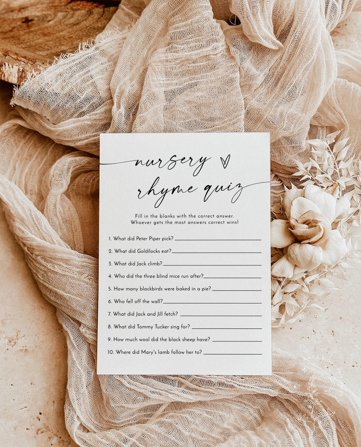Nursery Rhyme Game Guess the Nursery Rhyme Baby Shower Game