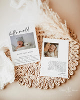Minimalist Birth Announcement Photo Baby Card | Hello World Newborn - Printed Announcement by Wild Bloom Design Studio