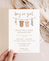 Gender Reveal Invitation with Envelopes | Modern Boy or Girl Baby Onesie Clothesline Theme - Printed Invitation by Wild