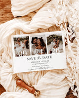 Minimalist Photo Save the Date with Envelopes | Modern Boho 3 Photo Strip - Printed Save the Date by Wild Bloom Design Studio