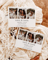 Minimalist Photo Save the Date with Envelopes | Modern Boho 3 Photo Strip - mockup display