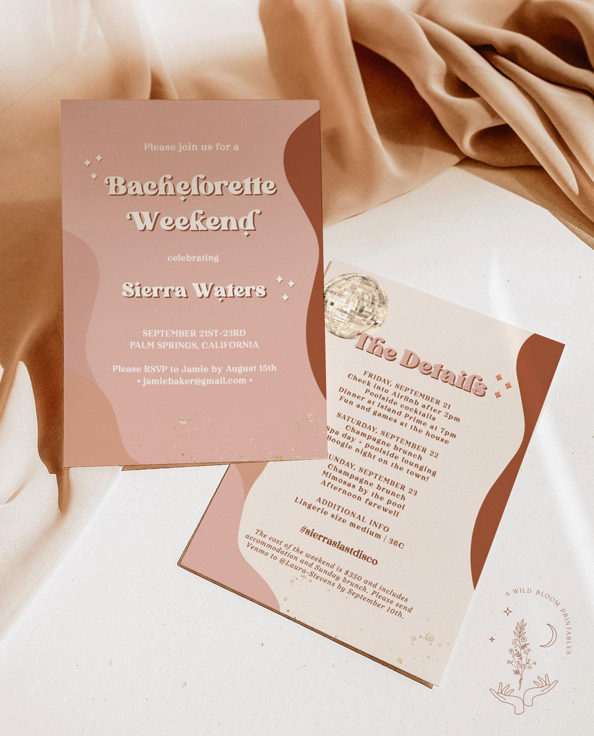 Retro Bachelorette Party Invitation with Itinerary | 70s Disco Groovy Theme