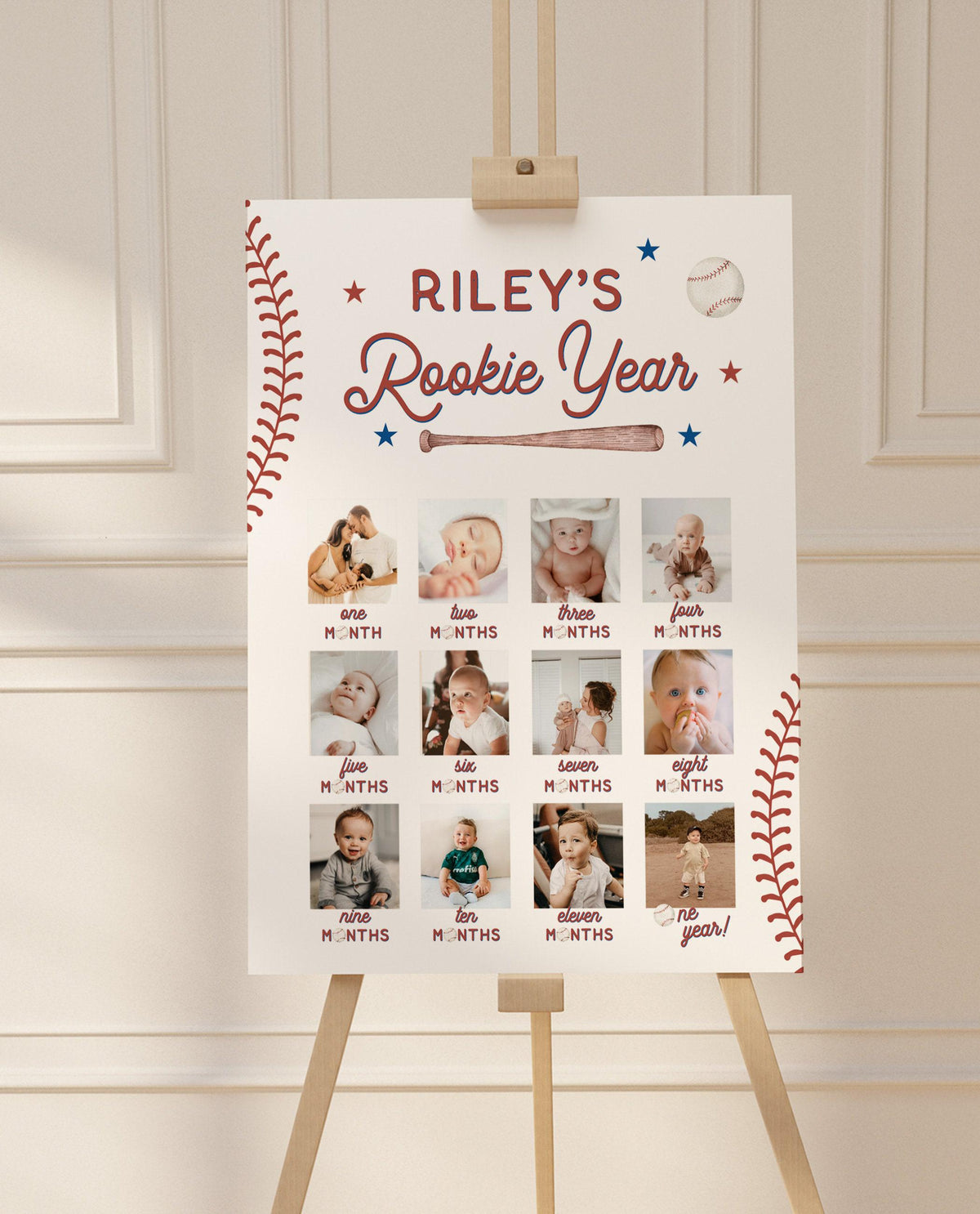 Rookie of the Year 1st Birthday Photo Collage Sign | Baseball Monthly Milestone