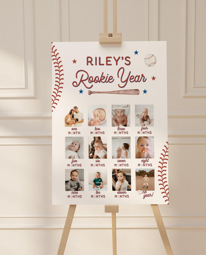 Rookie of the Year 1st Birthday Photo Collage Sign | Baseball Monthly Milestone