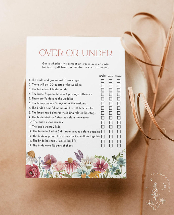 Wildflower Bridal Shower Game Over or Under