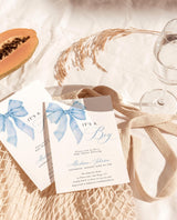 Dusty Blue Bow Baby Shower Invitation Bundle