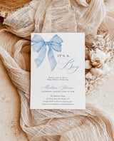 Dusty Blue Bow Baby Shower Invitation Bundle