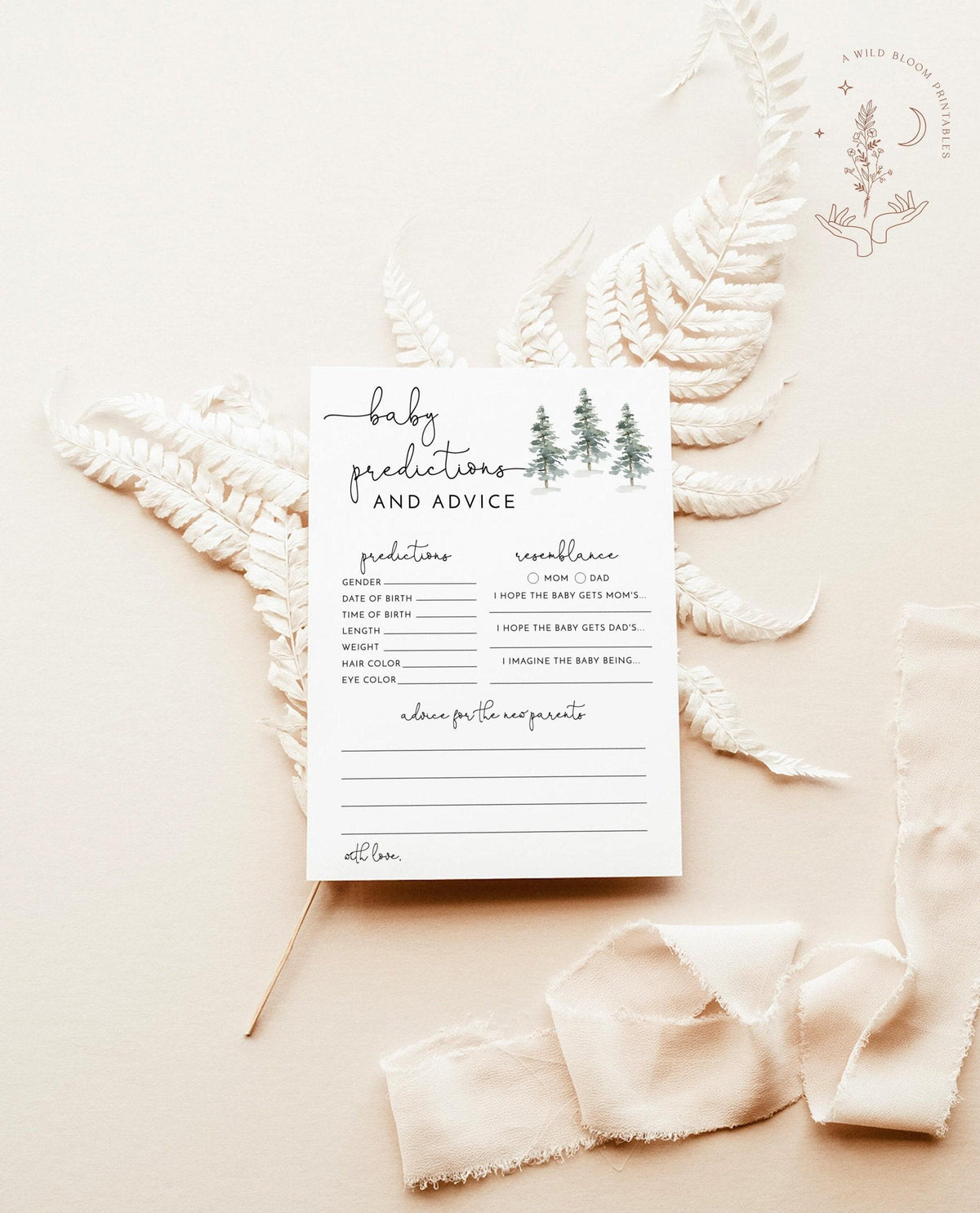 Pine Tree Baby Shower Predictions and Advice Card