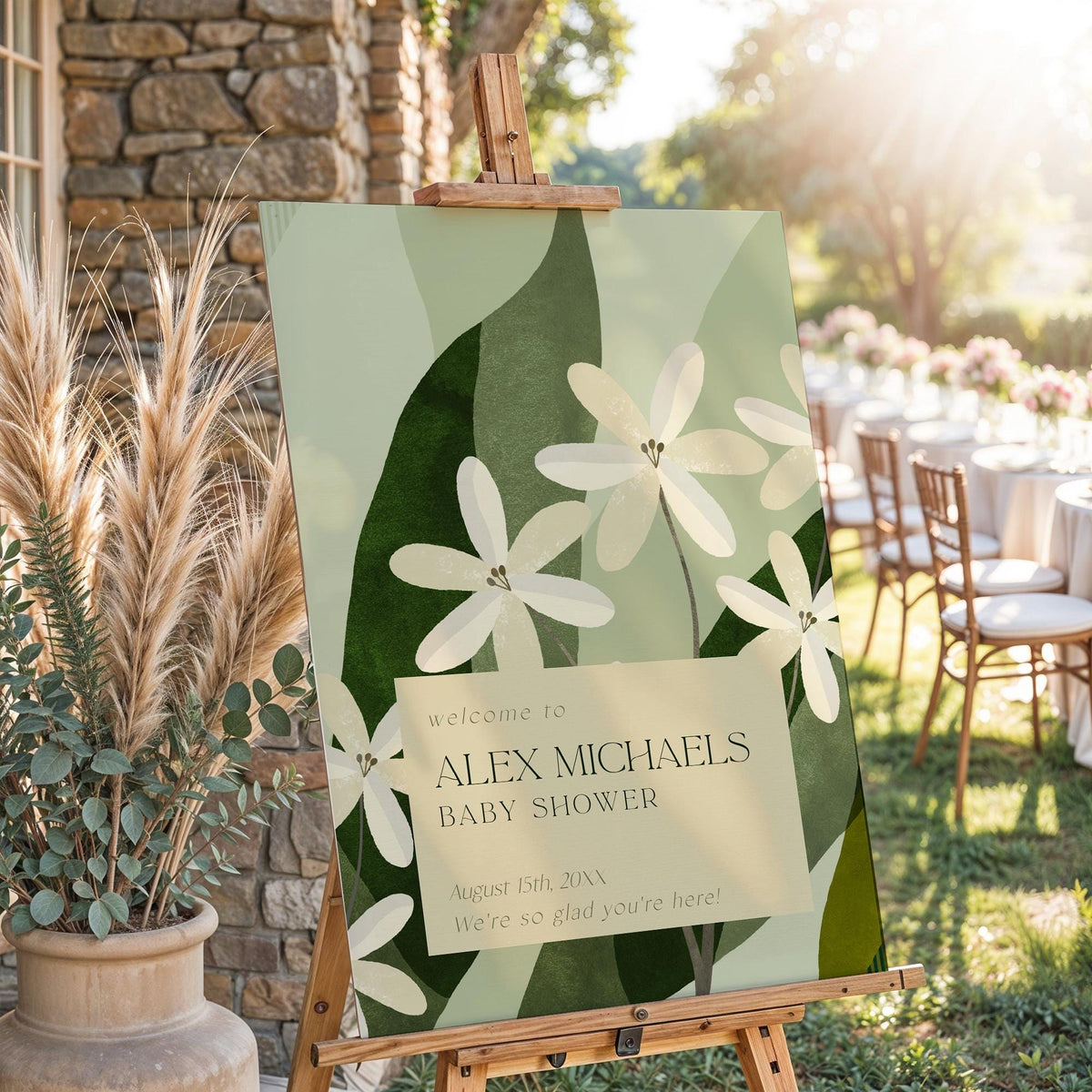 Sage Floral Baby Shower Welcome Sign