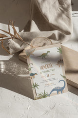 Stomp On Over Dinosaur 2nd Birthday Invitation with Envelopes