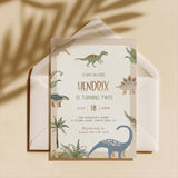 Stomp On Over Dinosaur 2nd Birthday Invitation with Envelopes