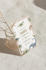 Stomp On Over Dinosaur 2nd Birthday Invitation with Envelopes