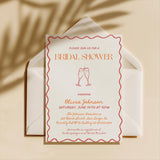 Black + Coral Champagne Bridal Shower Invitation with Envelopes