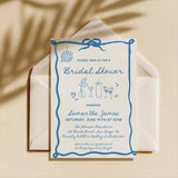 Dusty Blue Hand Drawn Bridal Shower Invitation with Envelopes