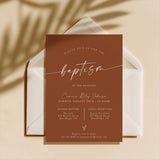 Terracotta Baptism Invitation with Envelopes