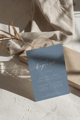 Dusty Blue Baptism Invitation with Envelopes