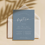 Dusty Blue Baptism Invitation with Envelopes