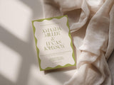 Sage Wavy Border Wedding Invitation with Envelopes