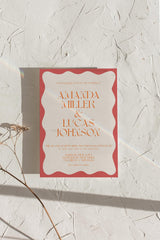 Coral Wavy Border Wedding Invitation with Envelopes