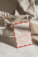 Coral Wavy Border Wedding Invitation with Envelopes
