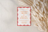 Coral Wavy Border Wedding Invitation with Envelopes