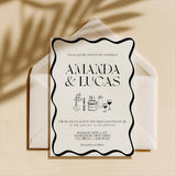 Black Wavy Border Wedding Invitation with Envelopes