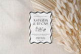Black Wavy Border Wedding Invitation with Envelopes