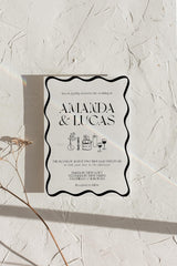 Black Wavy Border Wedding Invitation with Envelopes