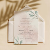 Blush Watercolor Bridal Shower Invitation with Envelopes