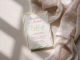 Sage + Coral Wavy Border Wedding Invitation with Envelopes