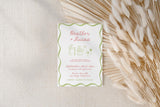 Sage + Coral Wavy Border Wedding Invitation with Envelopes