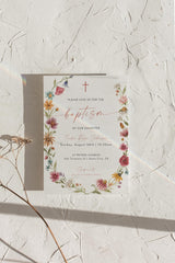 Wildflower Wreath Baptism Invitation with Envelopes