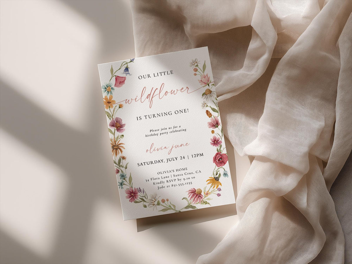 Wildflower Birthday Party Invitation with Envelopes