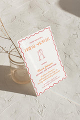 Black + Coral Champagne Bridal Shower Invitation with Envelopes