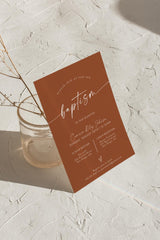 Terracotta Baptism Invitation with Envelopes