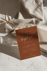 Terracotta Baptism Invitation with Envelopes