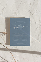 Dusty Blue Baptism Invitation with Envelopes