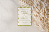 Sage Wavy Border Wedding Invitation with Envelopes