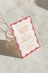 Coral Wavy Border Wedding Invitation with Envelopes
