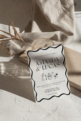 Black Wavy Border Wedding Invitation with Envelopes