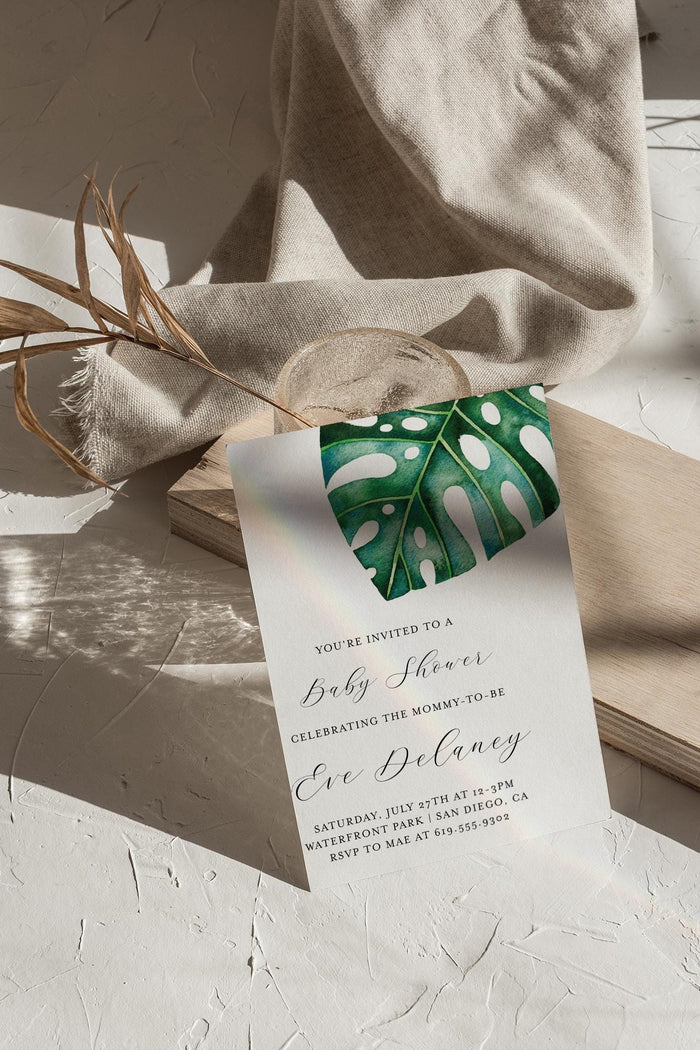 Monstera Tropical Baby Shower Invitation with Envelopes