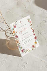 Wildflower Wreath Baptism Invitation with Envelopes